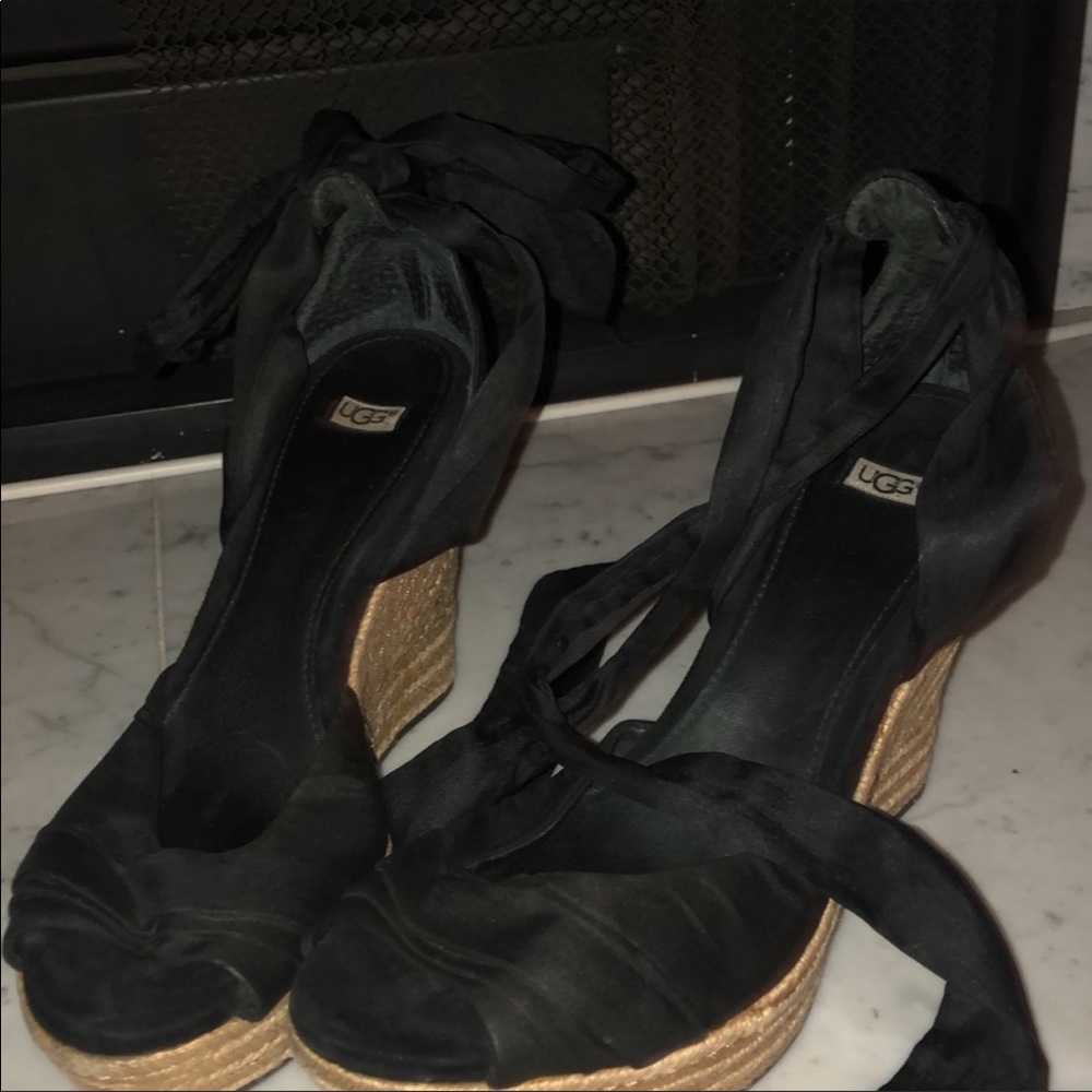 UGG black Silk Luciana Espadrille Wedge sandals